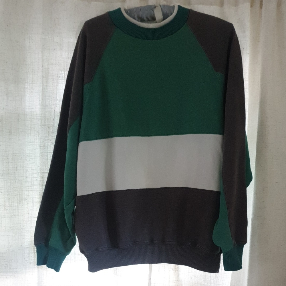 Men's Crewneck Sweater in Green, Gray, and White